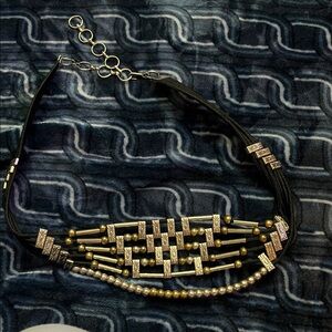 70s black rope belt with silver tone